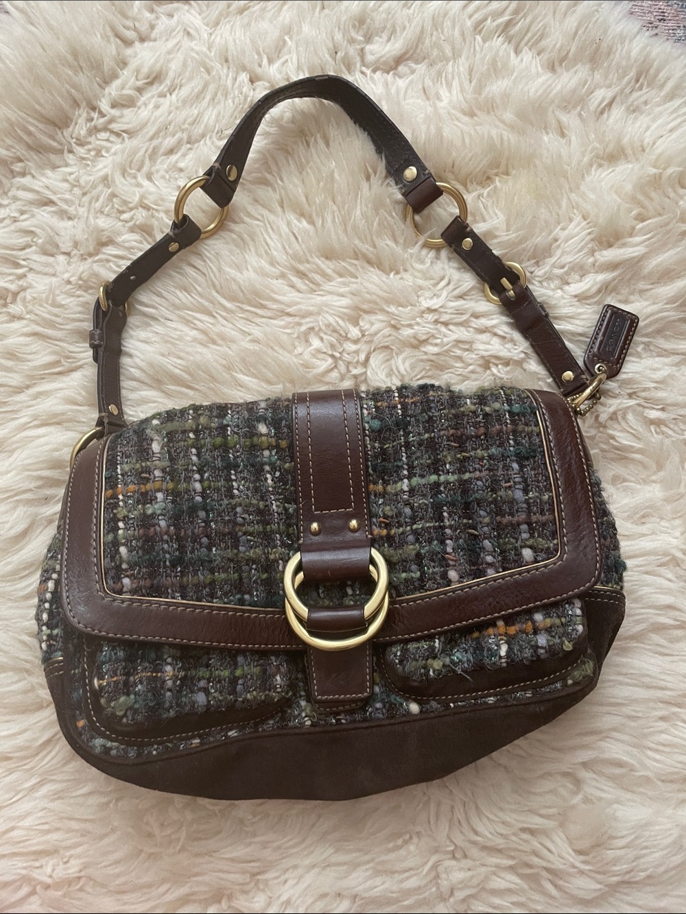 Coach Rare Chelsea Handbag Tweed Boucle & Chocolate Brown Leather